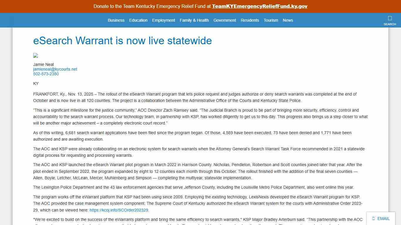 eSearch Warrant is now live statewide - Kentucky.gov