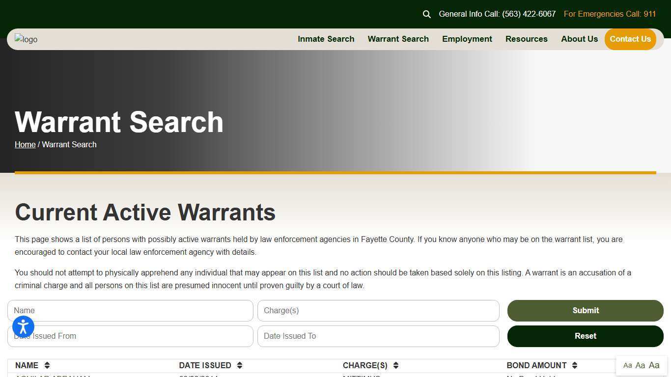 Warrant Search | Fayette County Sheriff's Office