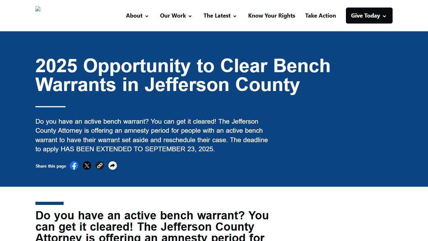 2025 Opportunity to Clear Bench Warrants in Jefferson County - ACLU Kentucky